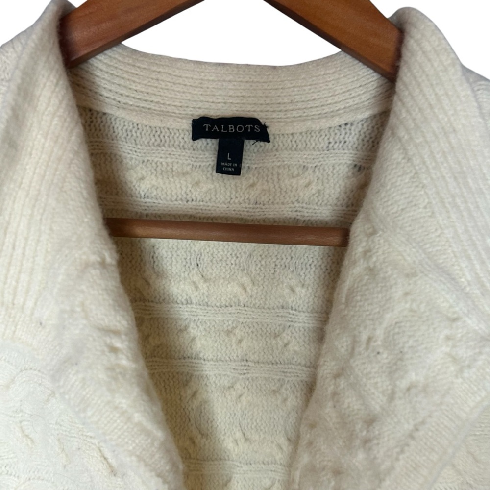 Talbots Cream Cable Knit Sweater Cardigan Wool Cashmere blend size large - Picture 5 of 10